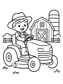 Free printable Farmer Driving Riding Lawn Mower coloring page