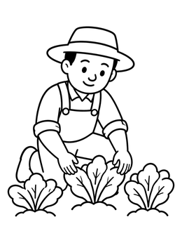 Free printable Farmer Tending To Fresh Lettuce coloring page
