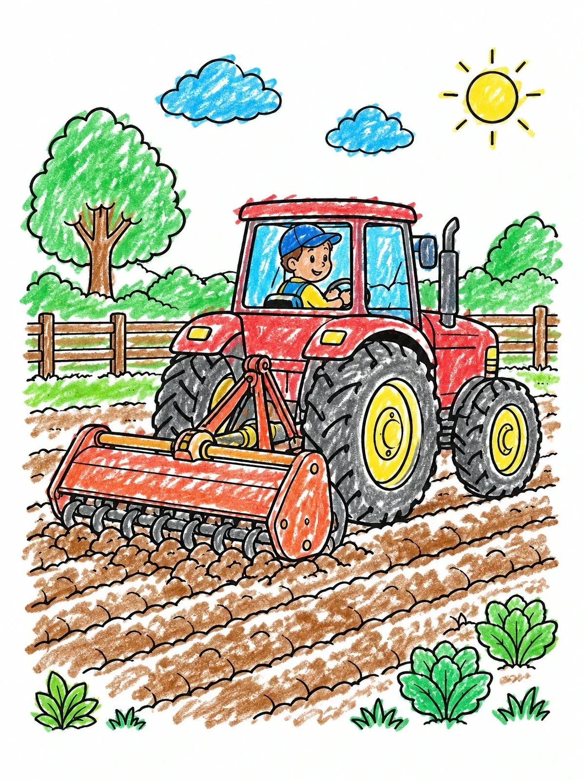 Colored example of the Farmer Tilling The Garden Soil coloring page