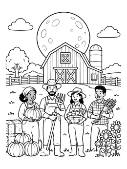 Free printable Farmers And Harvest Moon At The Barn coloring page