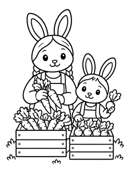 Free printable Bunnies Selling Carrots And Radishes coloring page