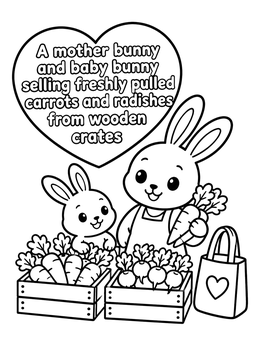 Free printable Bunnies Selling Fresh Vegetables coloring page