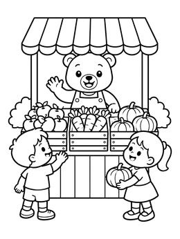 Free printable Friendly Bear At The Market Stall coloring page