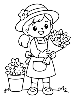 Free printable Little Flower Girl With Bouquet coloring page