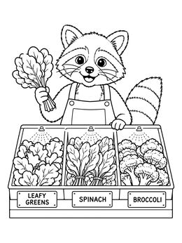 Free printable Raccoon Selling Greens At Market Stall coloring page