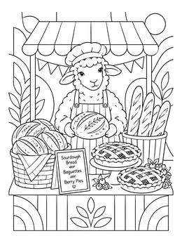 Free printable Sheep Baker At Market Stall coloring page