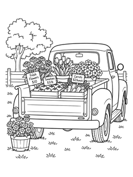 Free printable Vintage Flower And Produce Truck coloring page