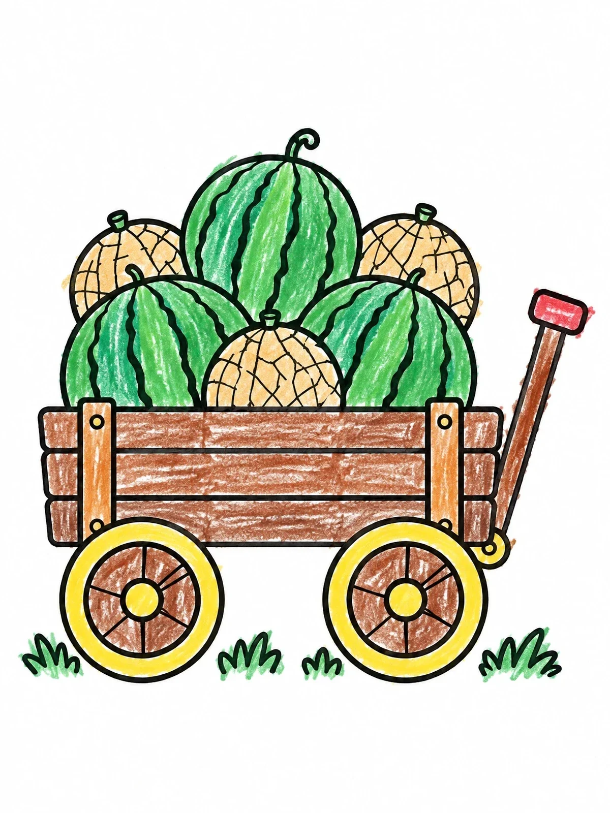 Colored example of the Wagon Loaded With Fresh Melons coloring page