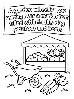 Free printable Garden Wheelbarrow And Market Stand coloring page