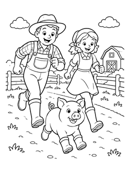 Free printable Farmers Racing With Cute Piglet coloring page