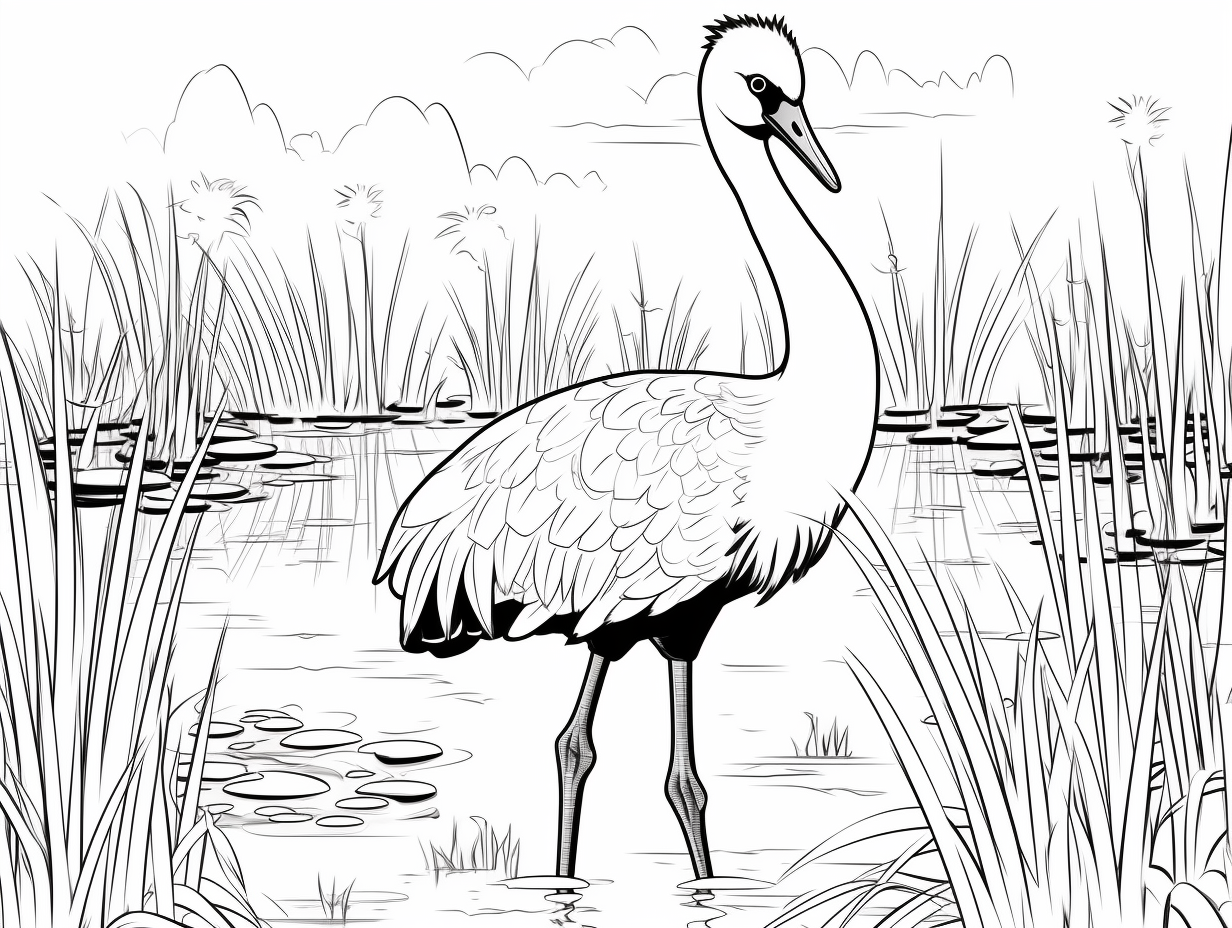 illustration of Fascinating whooping crane coloring scene