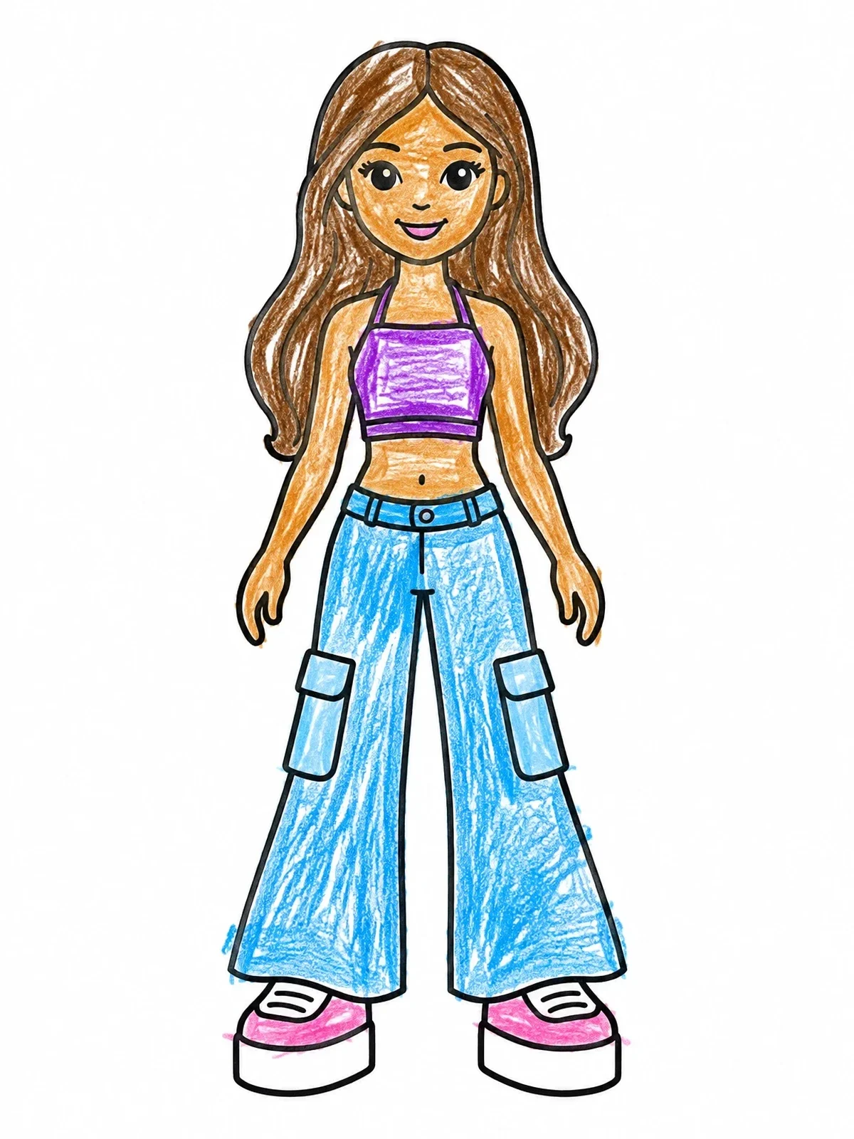 Colored example of the Fashion Doll In Cargo Pants coloring page