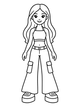 Free printable Fashion Doll In Cargo Pants coloring page