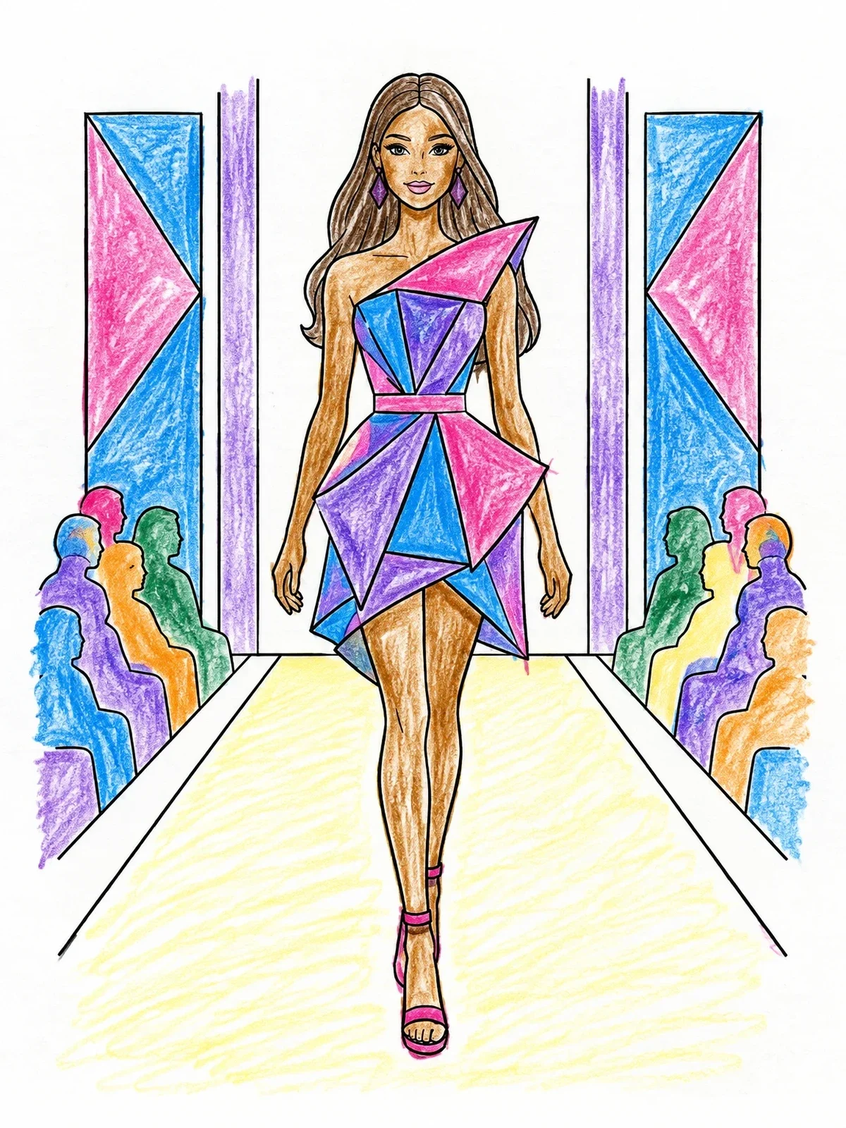 Colored example of the Fashion Doll On The Runway coloring page