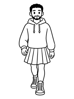 Free printable Man In Hoodie And Pleated Skirt coloring page