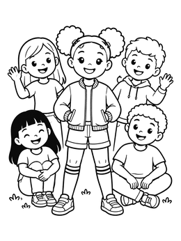 Free printable Trendy Girl And Cheerful Friends coloring page