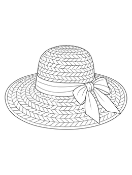 A wide-brim straw sun hat in this detailed fashion coloring page.