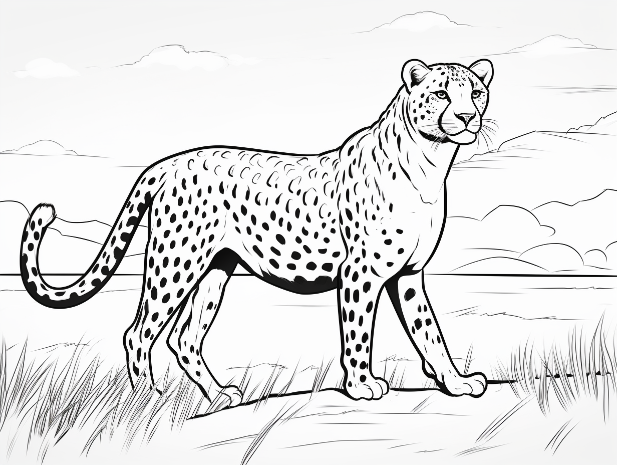 illustration of Fast and fierce cheetah art to color