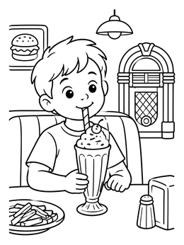 Free printable Boy Drinking Milkshake At Diner coloring page