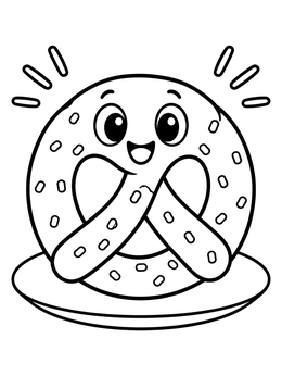 Free printable Cheerful Cartoon Pretzel On A Plate coloring page