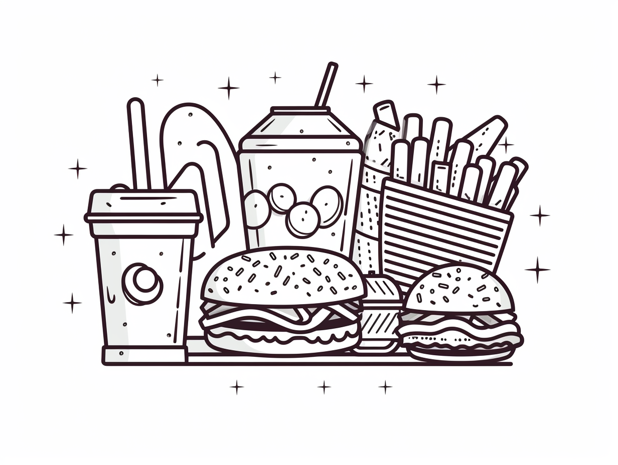 illustration of Fast-food coloring page for the little foodie