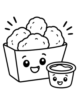 Free printable Cute Chicken Nuggets And Dip coloring page