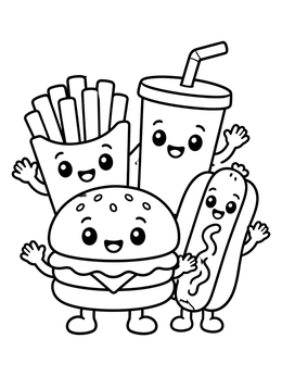 Free printable Cute Fast Food Friends coloring page