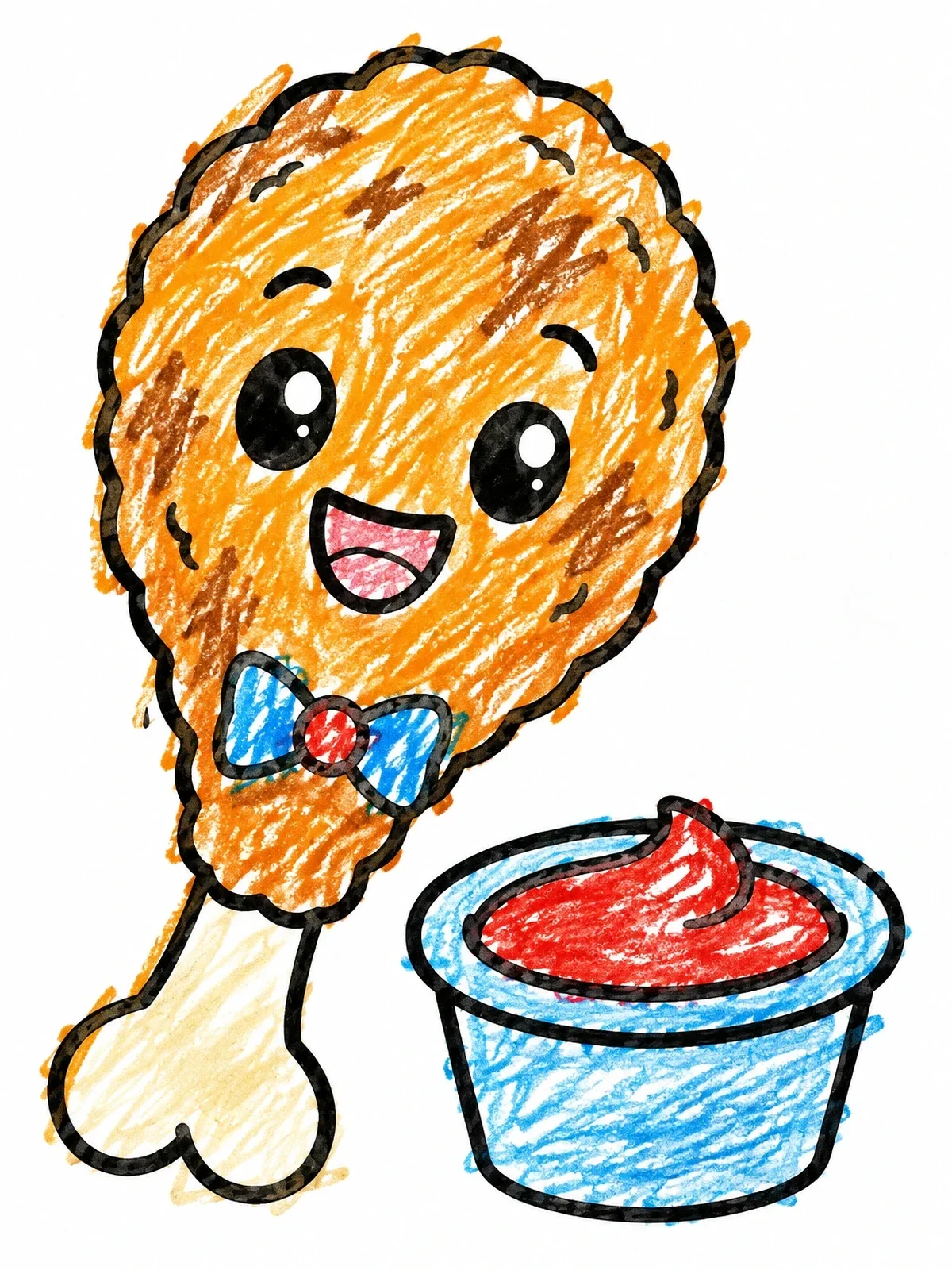 Colored example of the Cute Fried Chicken Drumstick And Dip coloring page