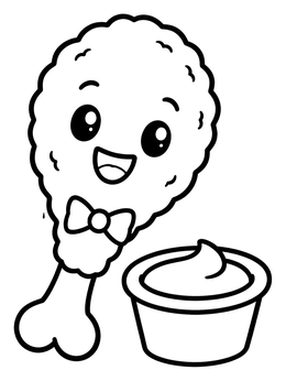 Free printable Cute Fried Chicken Drumstick And Dip coloring page