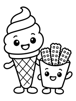 Free printable Cute Ice Cream Cone And Waffle Fries coloring page