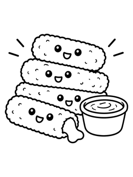 Free printable Cute Mozzarella Sticks With Dip coloring page