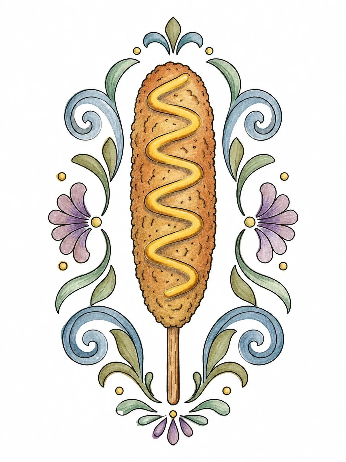 Colored example of the Decorative Corn Dog On A Stick coloring page