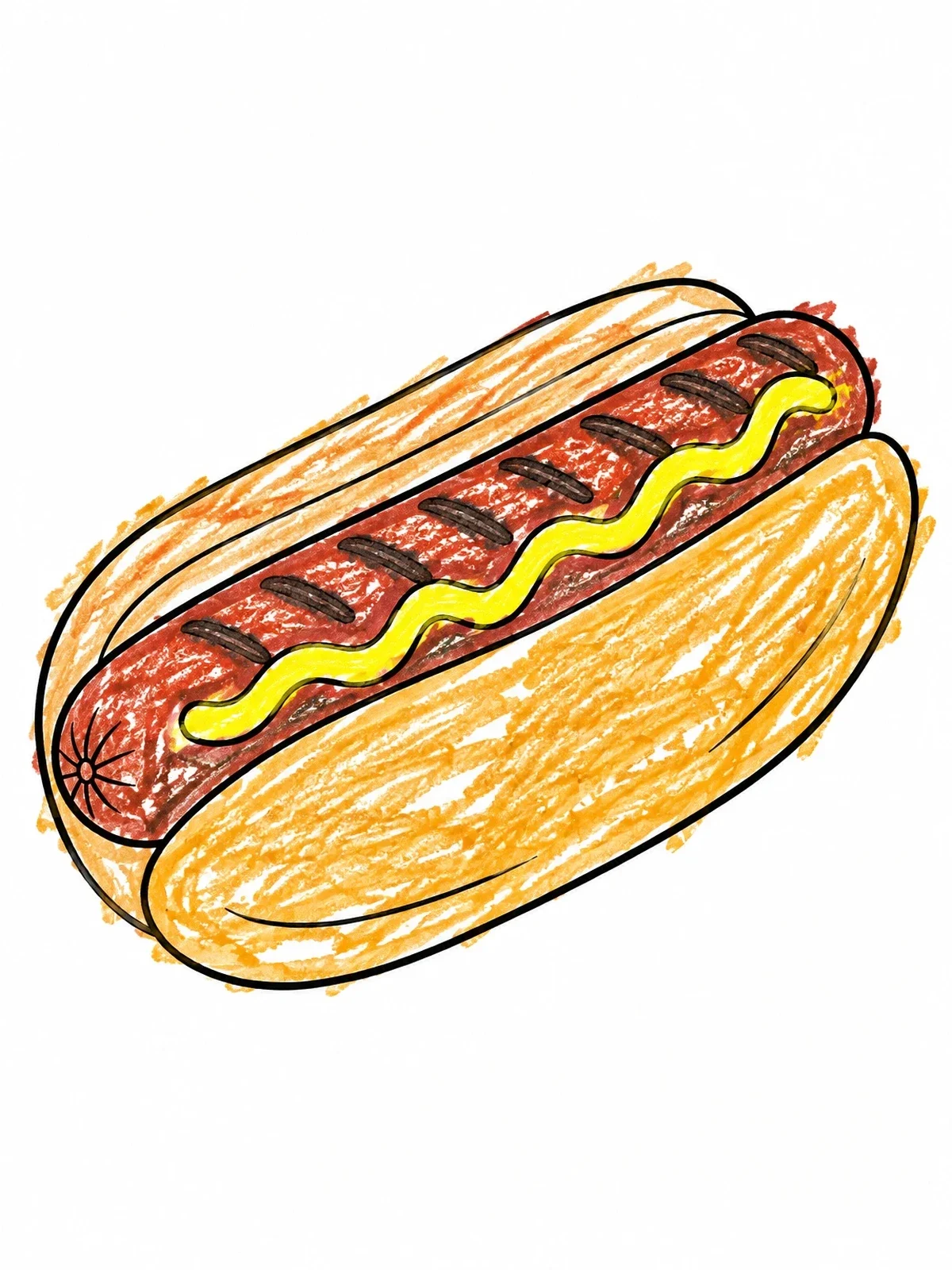 Colored example of the Hot Dog With Mustard Line Art coloring page