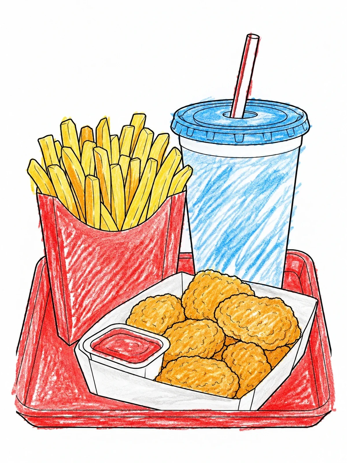 Colored example of the Fast Food Meal With French Fries coloring page