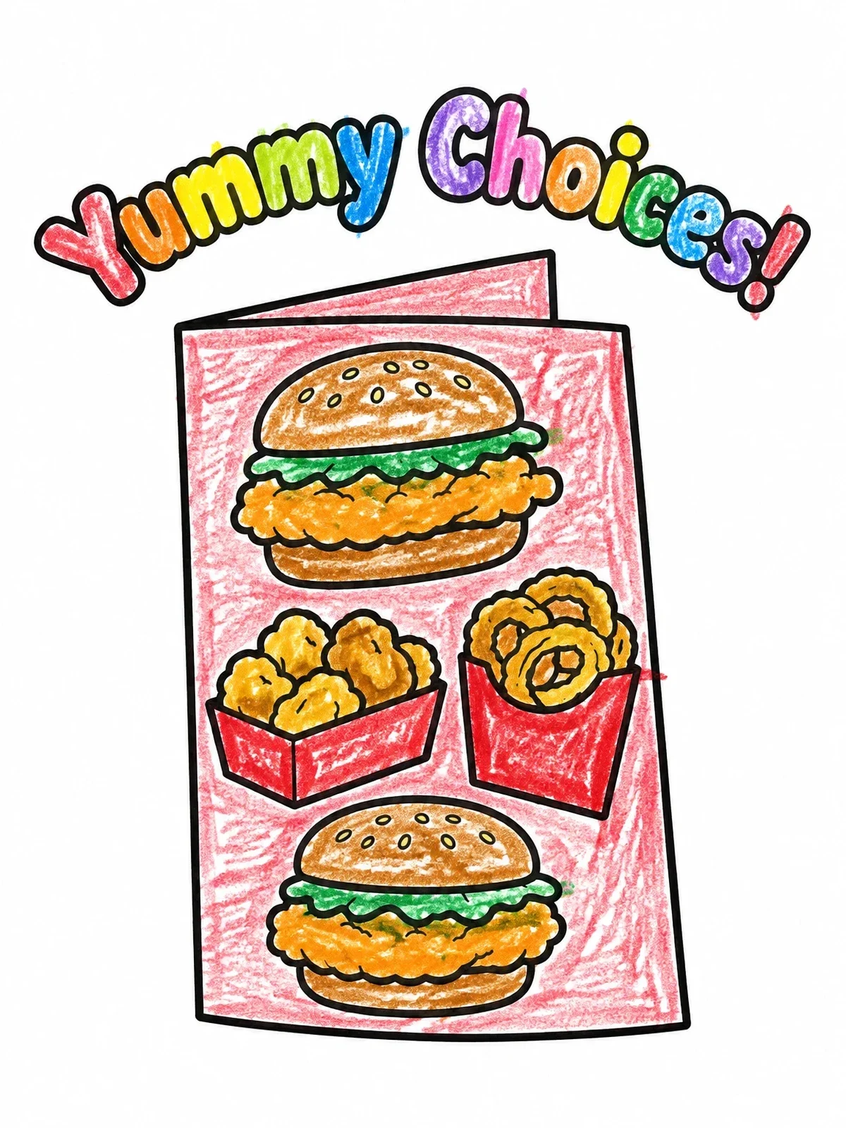 Colored example of the Fast Food Restaurant Menu Card coloring page