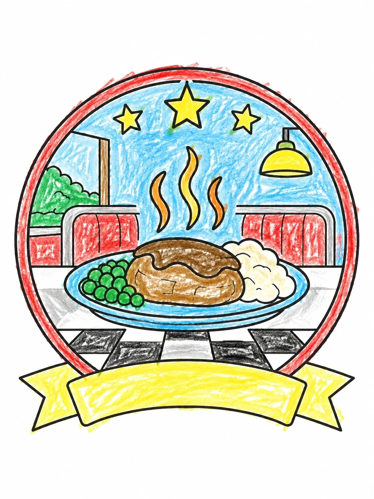 Colored example of the Retro Diner Platter Emblem coloring page