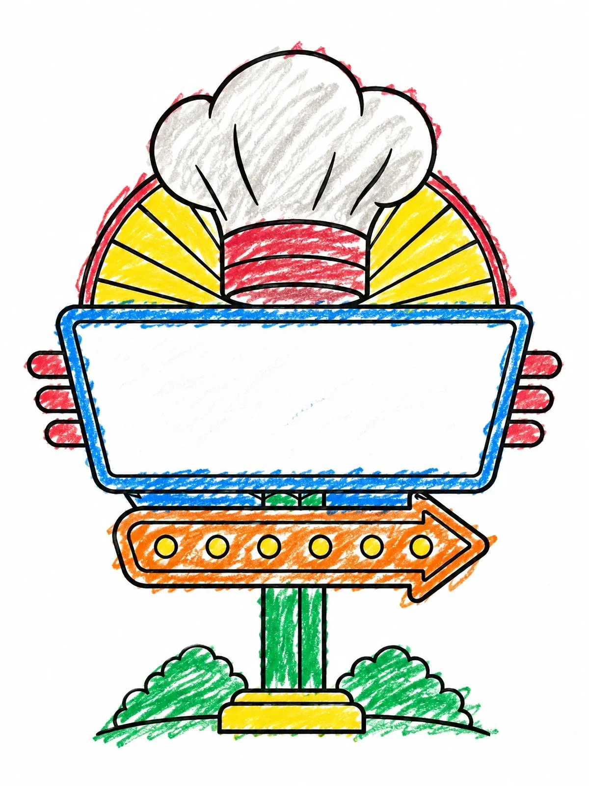 Colored example of the Retro Diner Sign With Chef Hat coloring page