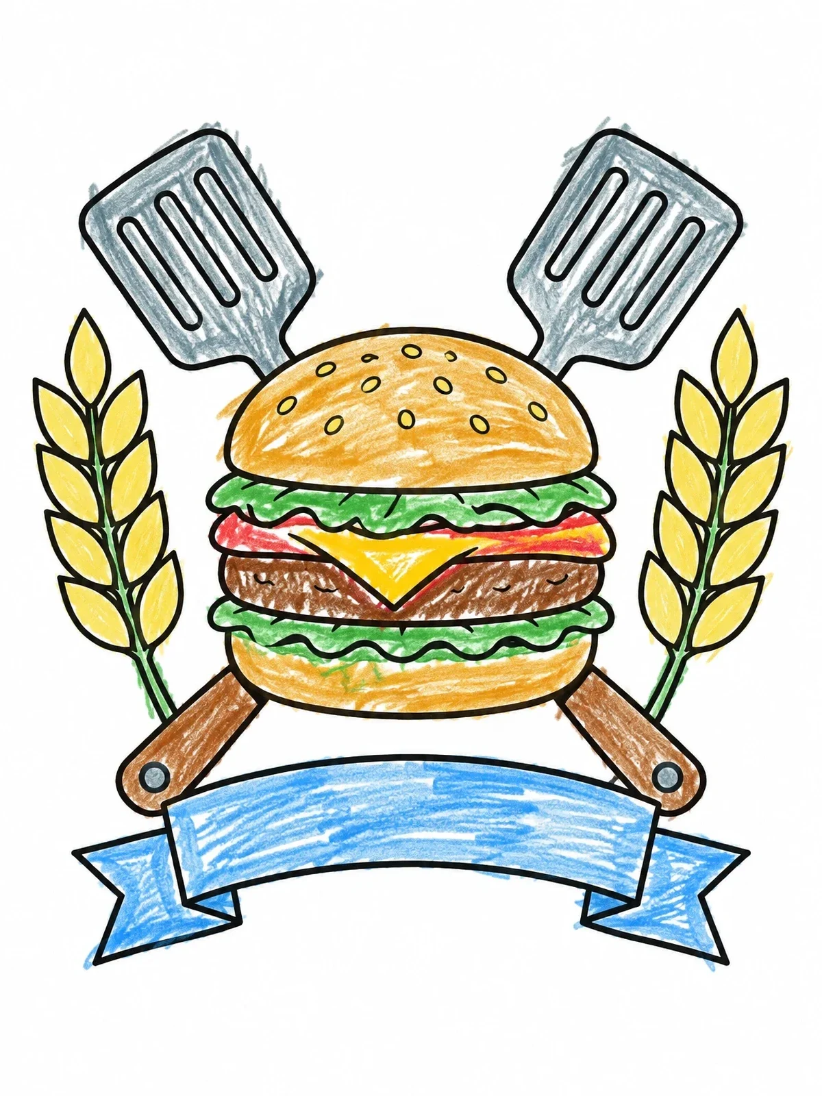 Colored example of the Vintage Burger Crest Emblem coloring page