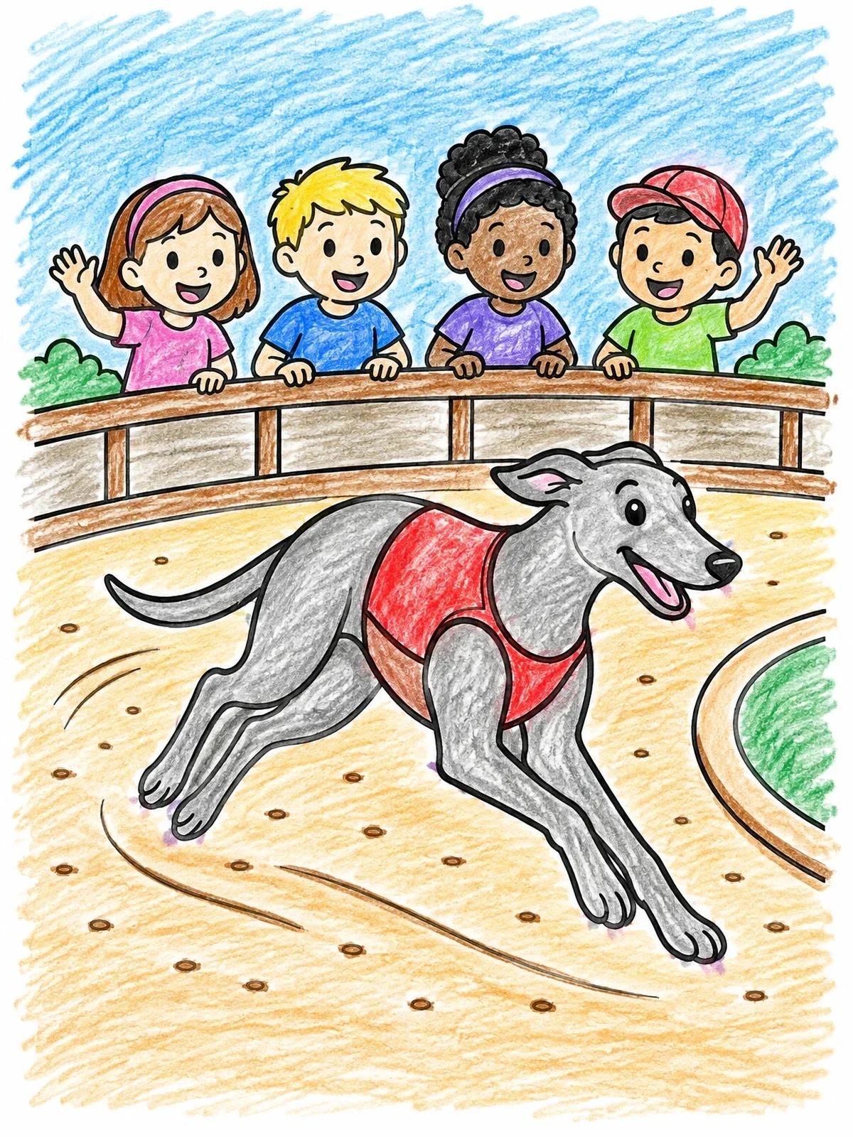 Colored example of the Fast Greyhound At The Racetrack coloring page