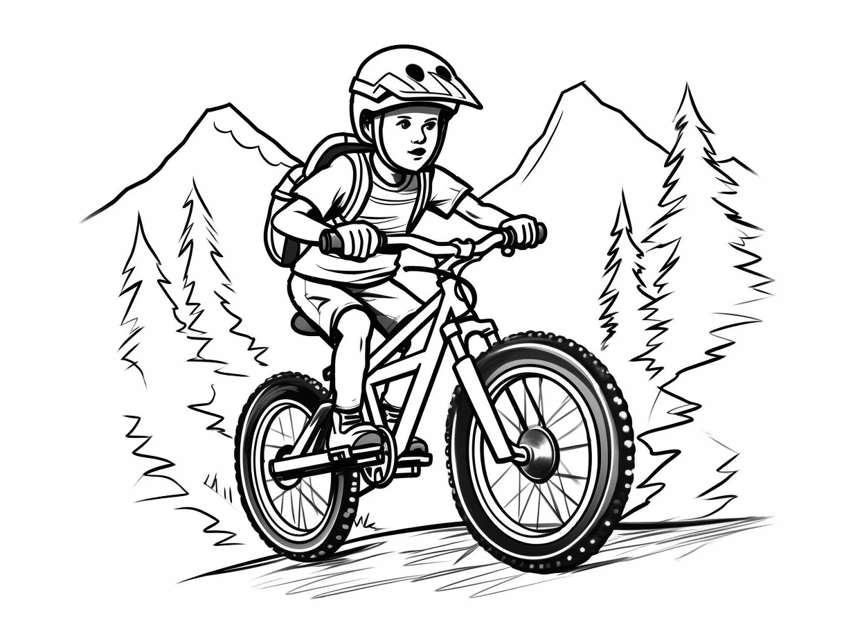 illustration of Fast-paced mountain biking coloring