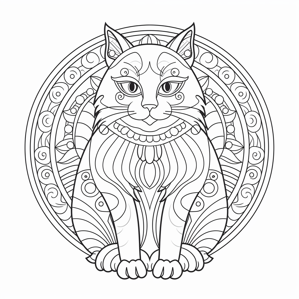illustration of Fat cat adult coloring mandala