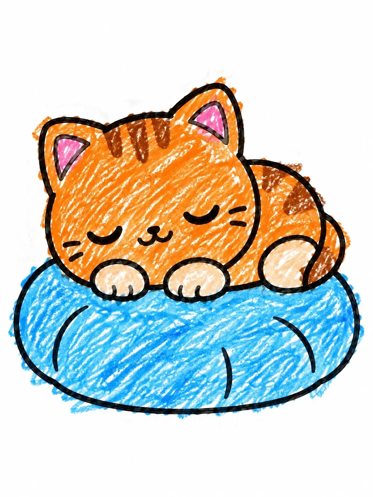 Colored example of the Chubby Cat Sleeping On Soft Cushion coloring page