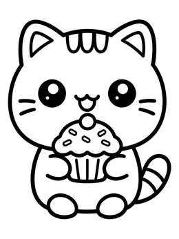 Free printable Cute Chubby Kitten With Cupcake coloring page