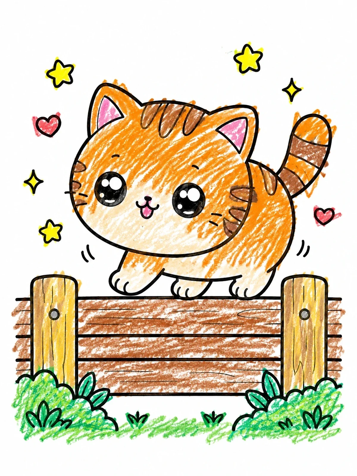 Colored example of the Chubby Kitten Balancing On Fence coloring page
