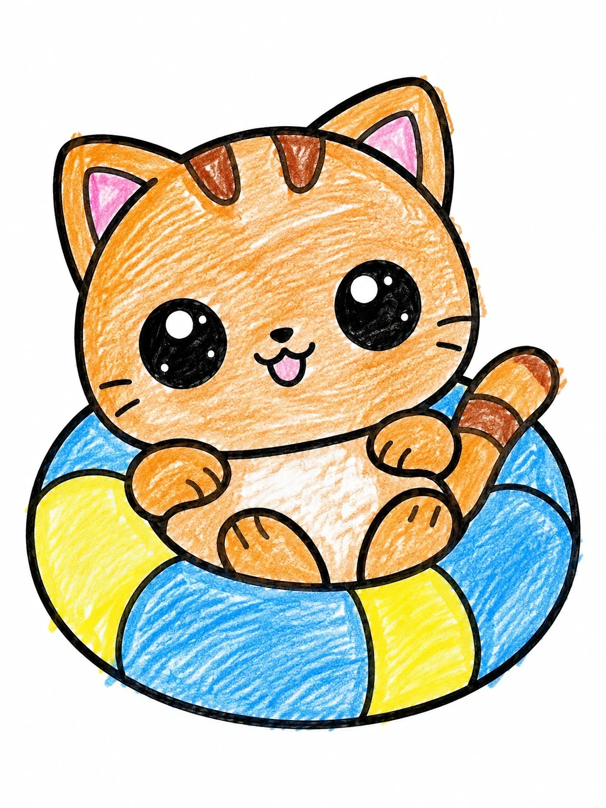 Colored example of the Cute Cat Floating In Swim Ring coloring page