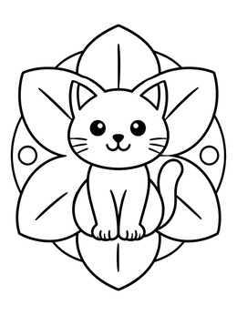 Free printable Cute Cat On Flower Mandala coloring page