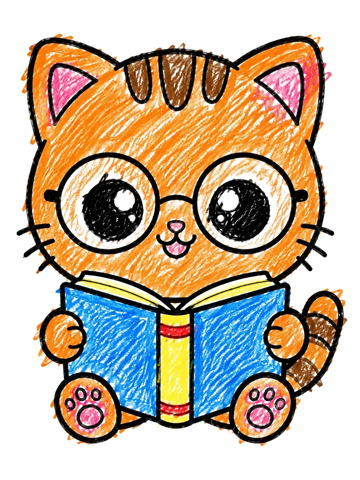 Colored example of the Cute Cat Reading A Book coloring page