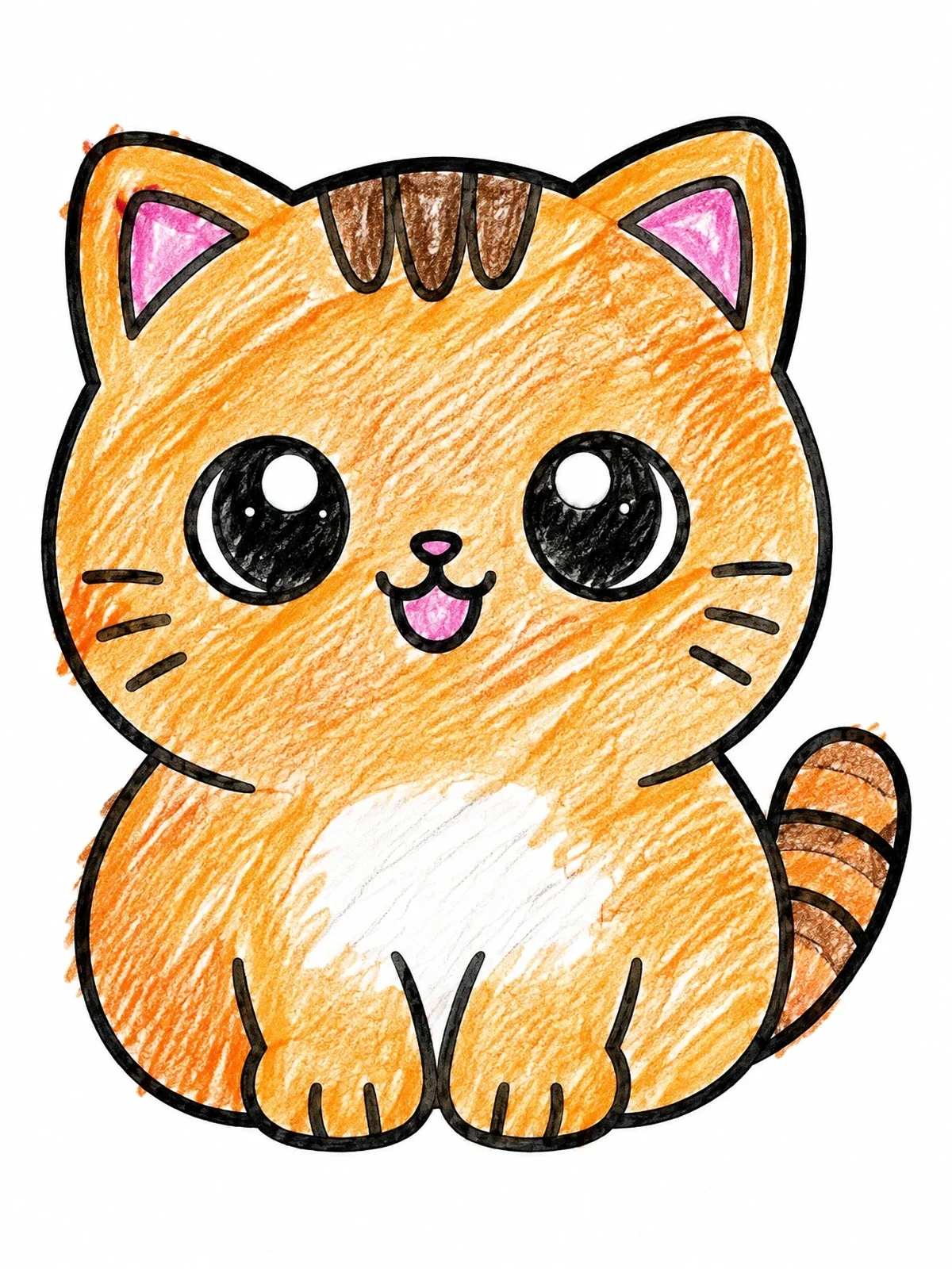 Colored example of the Cute Chubby Cartoon Cat coloring page