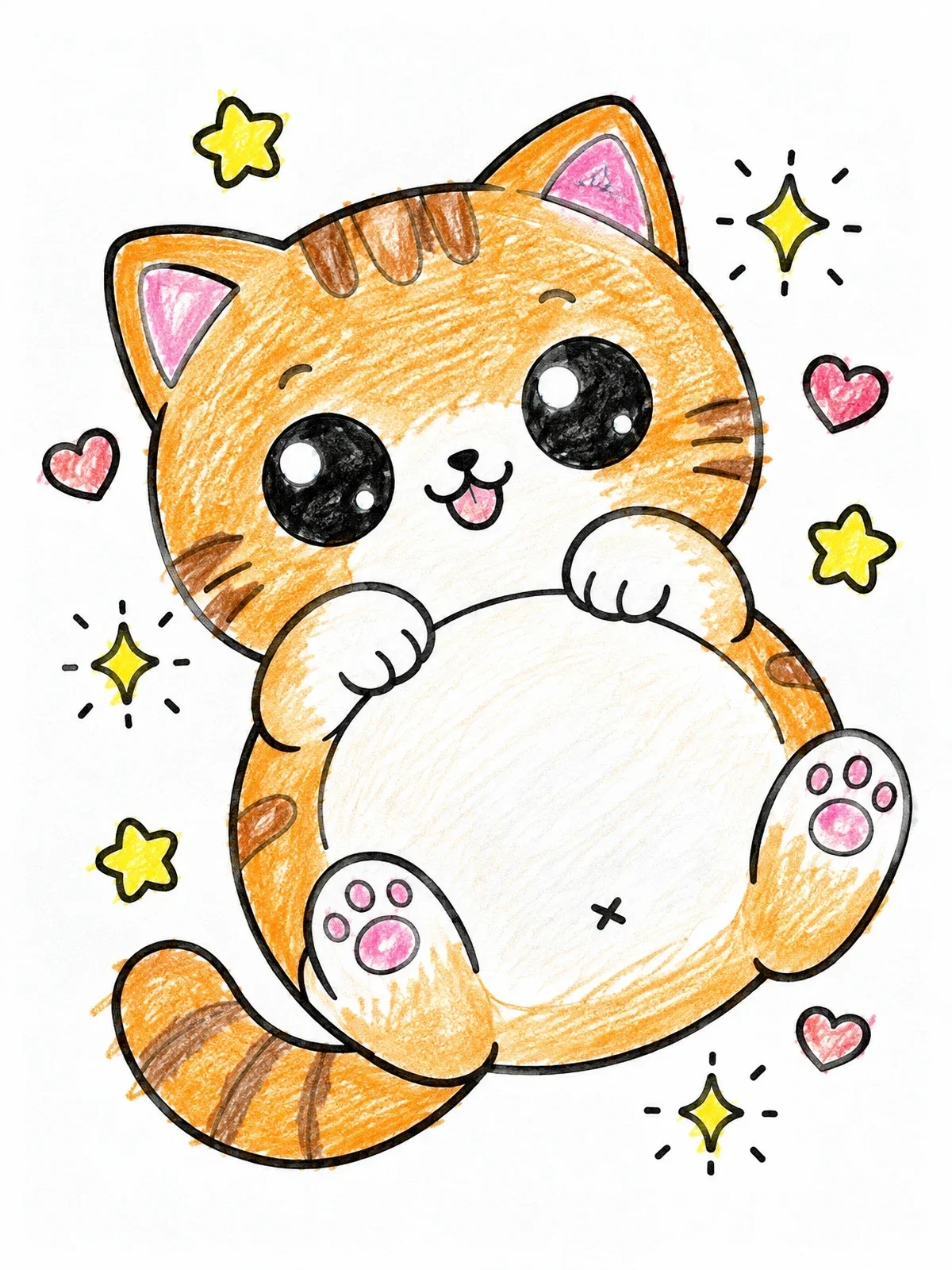 Colored example of the Cute Chubby Kitten On Back coloring page