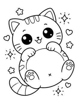 Free printable Cute Chubby Kitten On Back coloring page